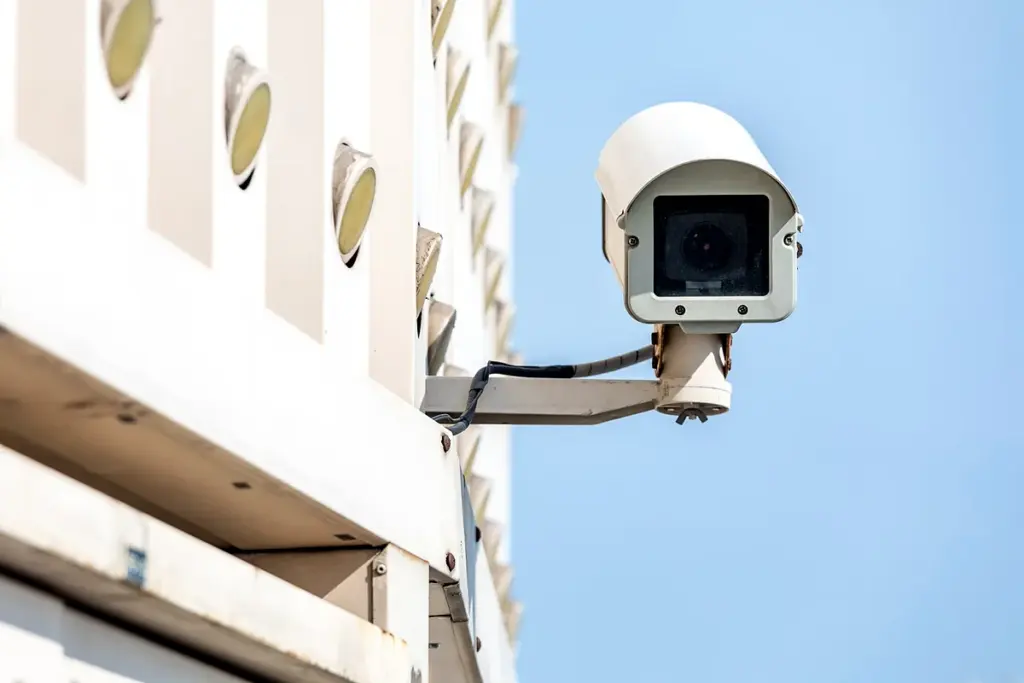 Bullet CCTV camera installed on a building facade