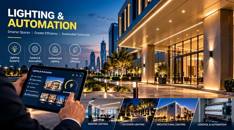 Tablet controlling the lighting of a modern building