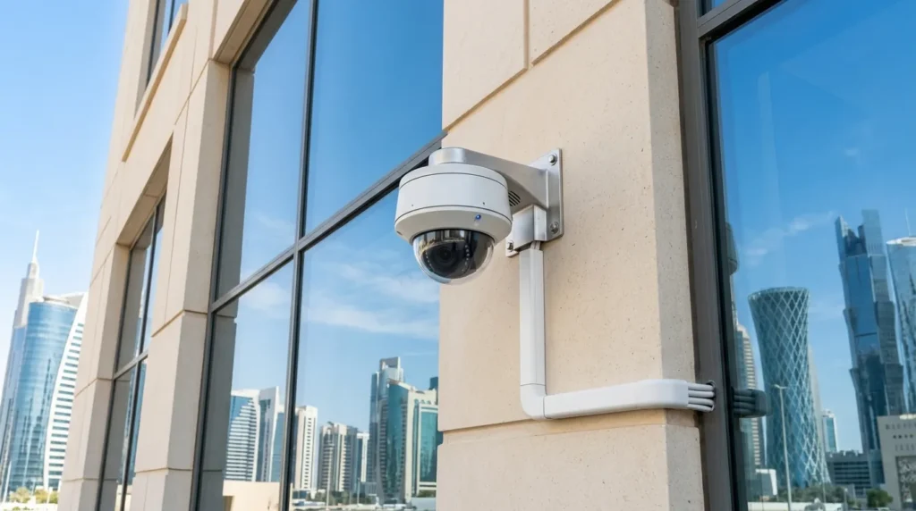 كاميرا مراقبة IP خارجية على واجهة مبنى في قطر