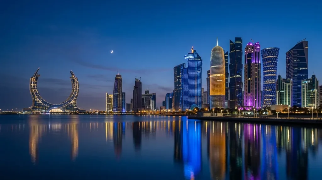 إنارة معمارية لواجهة مبنى ليلًا