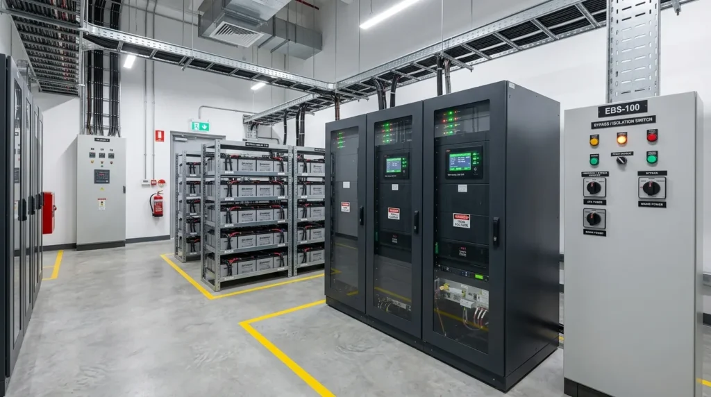 غرفة UPS ولوحات توزيع لاستمرارية الطاقة الحيوية